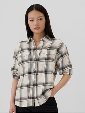 GAP Womens Long Sleeve Flannel Button-Down Shirt